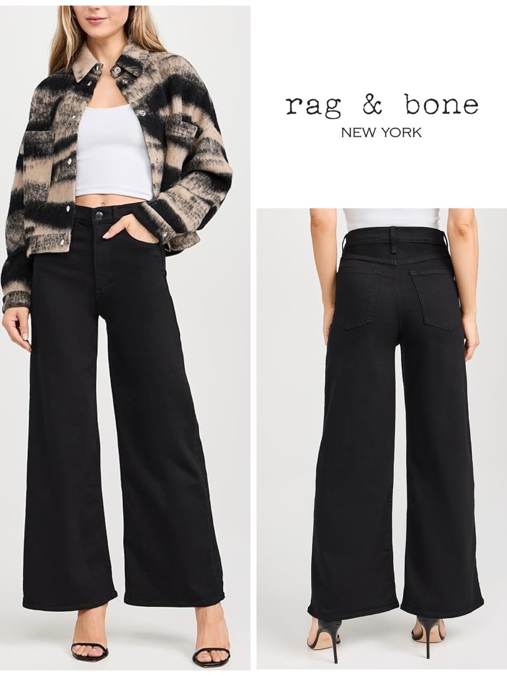rag & bone Black High-Rise Wide Leg Jeans